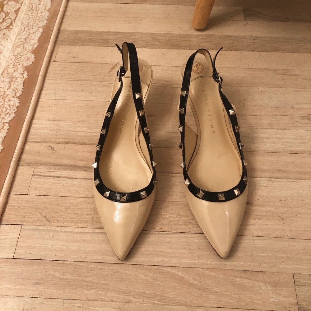Nude / black / silver Ivanka Trump studded heels